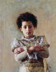 Akrobat, Detail, von Antonio Mancini, Öl auf Leinwand
