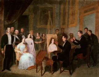 Dodge in ihrem Atelier, das Porträt von Königin Isabella II. von Spanien (1830-1904) malend