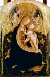 Die Madonna mit der Wachtel. Tempera auf Holz von Pisanello