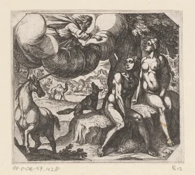 Gott tadelt Adam und Eva für ihren Ungehorsam