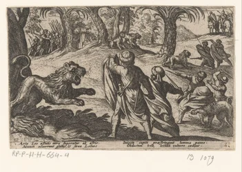 Löwenjagd (Serie: Verschiedene Jagd- und Kampfszenen, Venationes Ferarum, Avium, Piscium Pugnae bestiariorum: et mutuae bestiarum)