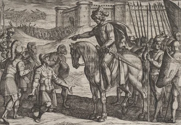 Tafel 19: Männer von der Festung ergeben sich und schwören Civilis die Treue, aus Der Krieg...