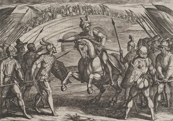 Tafel 22: Civilis trennt deutsche und niederländische Truppen, aus Der Krieg der Römer gegen die..., 1611