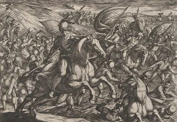 Tafel 30: Cerialis treibt die Niederländer in den Rhein, aus Der Krieg der Römer gegen die..., 1611