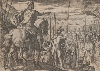Tafel 3: Alexander unterrichtet seine Soldaten, aus Die Taten Alexanders des Großen, 1608