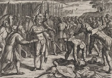 Tafel 7: Deutsche Gesandte besuchen Civilis, aus Der Krieg der Römer gegen die Bataver, 1611