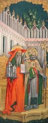 St. Hieronymus und St. Gregor, linkes Panel aus Die Jungfrau auf dem Thron mit den Heiligen Hieronymus, Gregor, Ambrosius und Augustinus, 1446 (nach der Restaurierung)