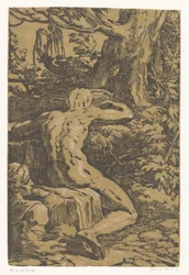 Nackter Mann in einer Landschaft