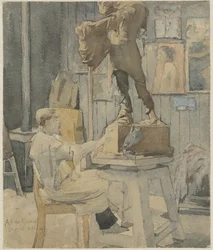 Jan Toorop in einer Bildhauerwerkstatt