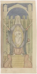 Maria mit Christuskind, sitzend auf dem Thron Salomos