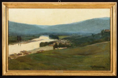 Toskanische Landschaft mit Fluss