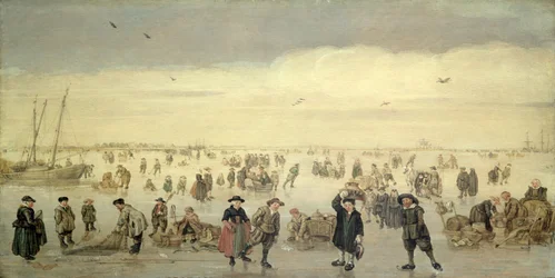 Winterszene mit zahlreichen Figuren auf dem Eis, ca. 1600-31