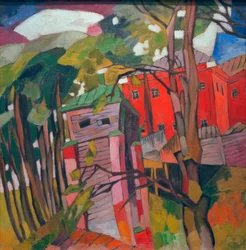 Landschaft mit rotem Haus