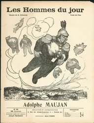 Titelblatt von „Les Hommes du jour“, ca. 1905 - Illustration von Aristide Delannoy: Luftballons - Clemenceau George, Jaures Jean, Fallieres Armand, Maujan Adolphe
