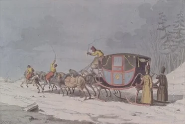 Pferd und Kutsche auf Schlitten aus 