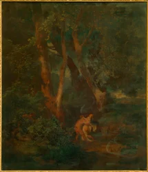 Waldrand mit Faun und Nymphe (oder Faun, eine sich Sträubende)