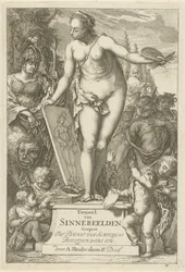 Personifikation der Malerei auf einem Sockel