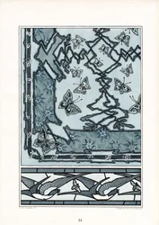 Jugendstil-Dekorationsmuster mit Schwalben und Schmetterlingen