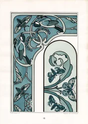 Jugendstil-Rahmenornament mit Vögeln und Motten (Lithografie)