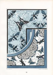 Schmetterlinge und Motten in blau-weißem Blumenmuster