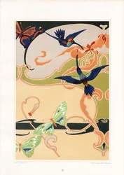 Dekoratives Jugendstil-Muster mit Kolibris und Schmetterlingen