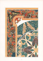 Dekoratives Rahmenornament mit Schmetterlingen und Zikaden