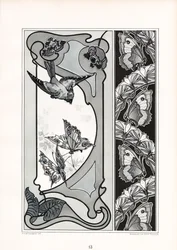 Dekorative Paneele und Bordüre mit Vogel- und Schmetterlingsmotiven