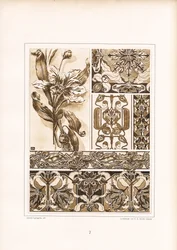 Florale Ornamentstudien und Bordüren in Sepiatönen