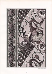 Ornamentrahmen mit Pfauen und Nelken in Monochrom