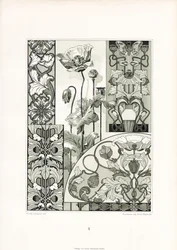 Mohnblumen-Ornamente in Monochrom
