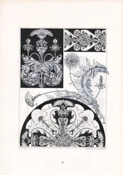 Stilisierte Distelornamente in Schwarzweiß