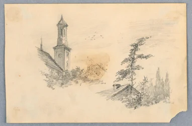 Skizze von Kirchturm und Dach