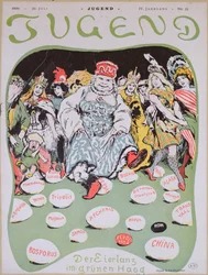Eiertanz, Karikatur zur Ersten Haager Friedenskonferenz, aus der deutschen Zeitschrift Jugend, 29. Juli 1899