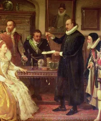 Dr. William Gilbert zeigt Königin Elizabeth I. sein Experiment (Detail)