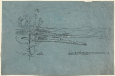 Landschaft mit Dock und zwei Booten