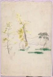 Landschaft mit drei einzelnen Bäumen aus A.B. Davies Buch, Ausgabe 33, 50