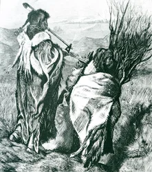 Hiawatha und Minne-Ha-Ha, graviert von Joseph Swain (1820-1909) 1870 (Gravur) (s/w Foto)