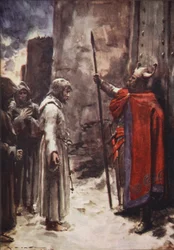 Barfuß, in ein Haarhemd gekleidet, erschien Heinrich vor den Toren und bat um Einlass, Illustration aus 