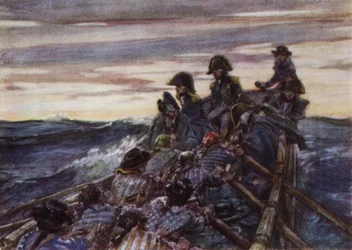 Nelson in einem offenen Boot in der Ostsee auf dem Weg zur Flotte