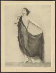 [Drapierte weibliche Aktfigur vor einem leeren Hintergrund]