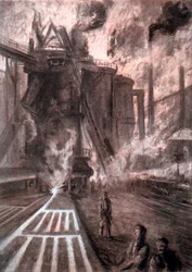 Anzapfen eines Hochofens, ca. 1920