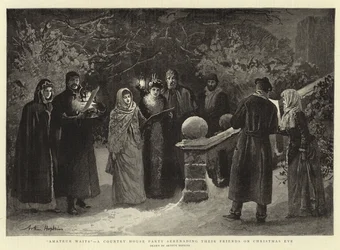 Amateur-Waits, eine Landhausparty, die ihre Freunde an Heiligabend serenadiert