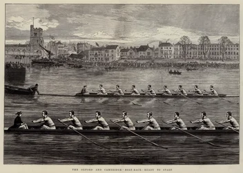 Das Oxford und Cambridge Boot-Rennen, bereit zum Start