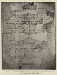 Fragmente des Briefes von Colonel Rhodes an Dr. Jameson, gefunden in Doornkop nach dem Überfall