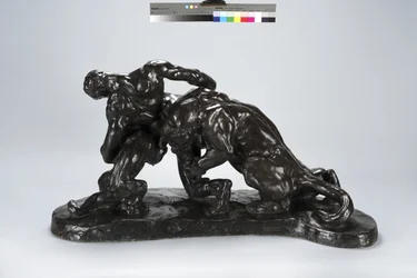 Mann im Kampf mit Löwinnenjungem (Bronze)