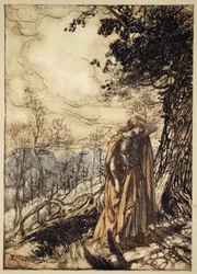 Brunnhilde steht lange da, benommen und alarmiert, Illustration aus 