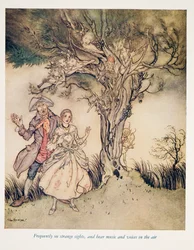 Häufig seltsame Anblicke sehen und Musik und Stimmen in der Luft hören, aus Die Legende von Sleepy Hollow von Washington Irving (1783 - 1859), veröffentlicht 1928