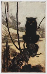 Illustration einer schwarzen Katze aus Jorinde und Joringel