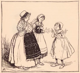 Jetzt weiß ich, warum dieses eingebildete Ding dort nicht isst. Illustration von Arthur Rackham aus Grimms Märchen Einäuglein, Zweiäuglein und Dreiäuglein.