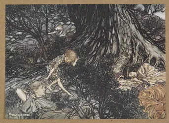 Auf dem Boden, schlaf gut: Ich werde deinem Auge, sanfter Liebhaber, Heilmittel anwenden. Eine Szene aus 